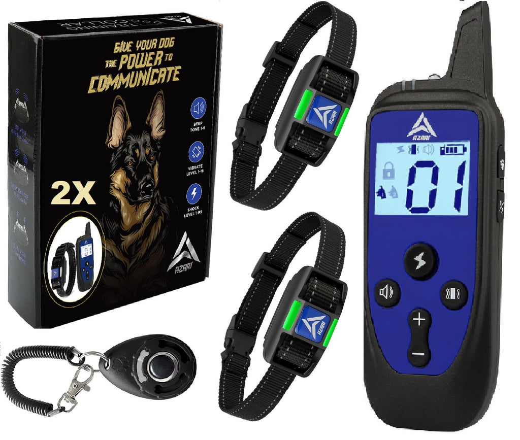 AZARI 2 Dog Training Collar 4 Large medium Small Dogs, 2 COLLARS & Clicker Shock Vibration Beep