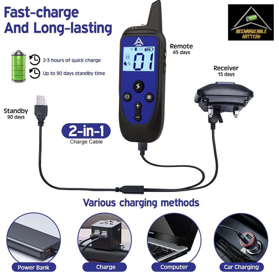 AZARI Dog Training Collar 4 Large medium Small Dogs with Remote & Clicker Shock Vibration Beep