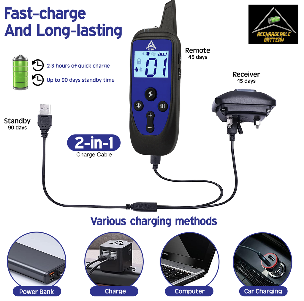AZARI 2 Dog Training Collar 4 Large medium Small Dogs, 2 COLLARS & Clicker Shock Vibration Beep