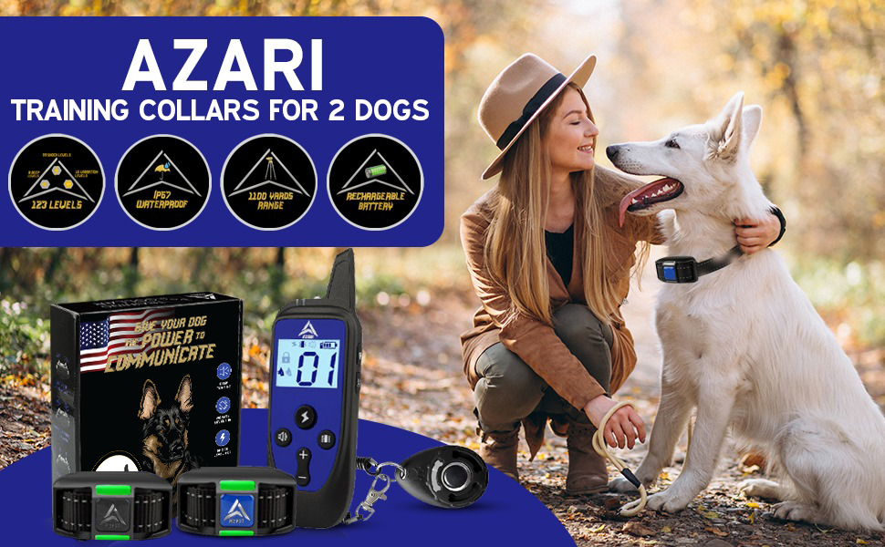 AZARI 2 Dog Training Collar 4 Large medium Small Dogs, 2 COLLARS & Clicker Shock Vibration Beep