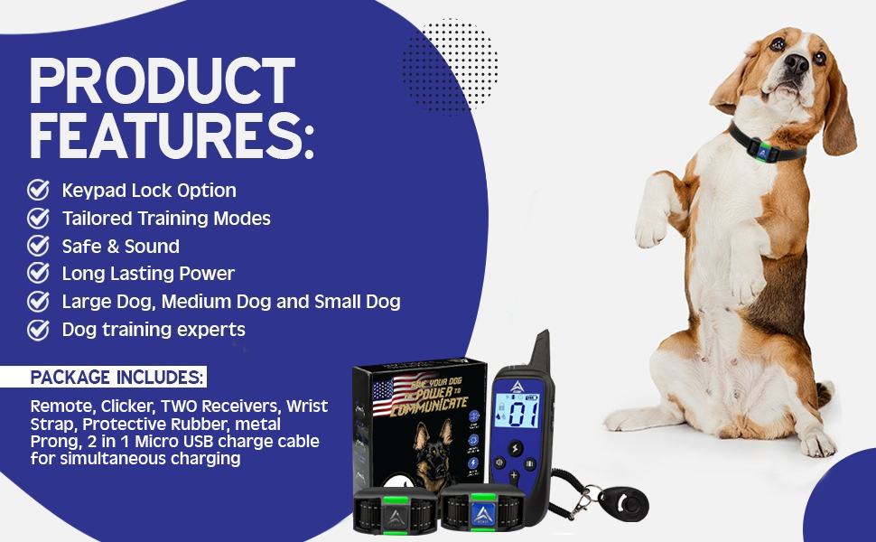 AZARI 2 Dog Training Collar 4 Large medium Small Dogs, 2 COLLARS & Clicker Shock Vibration Beep